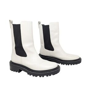 Tory Burch Benton Lug Sole Chelsea Boots Ivory Leather Women's 9.5 M Minimalist‎